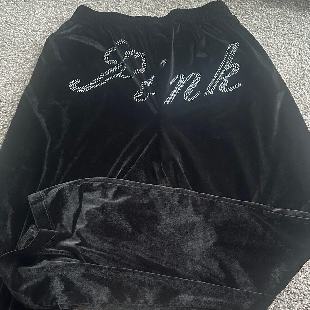 Black Velour Pants with Rhinestone Detail